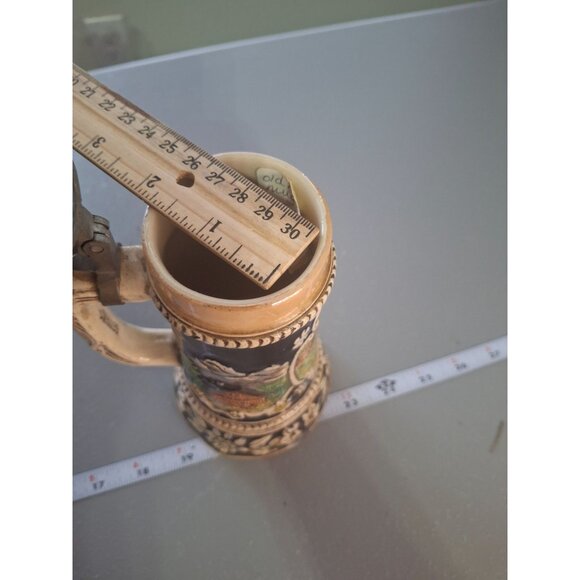 Vintage Heidelberg Germany Beer Stein Pewter Lid Hand Painted Music Box 9” - Picture 12 of 12